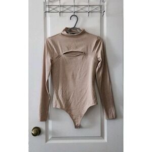Express Body Contour pink‎ bodysuit mock neck long sleeve key hole  thong Size S